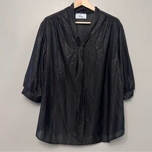 VTG Aimee Women’s Black Partially Sheer Blouse W/ Necktie Size Large